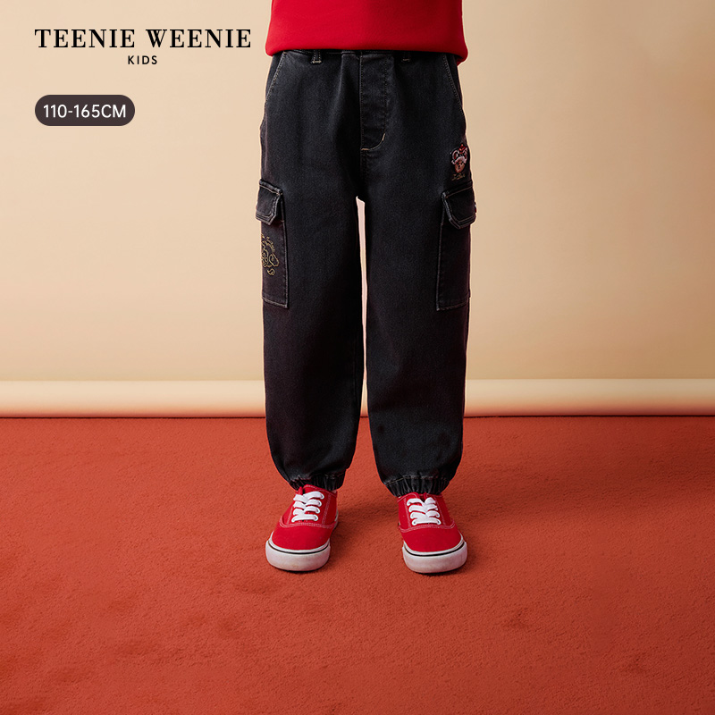 TeenieWeenieBaby小熊童装26新年国风工装暖绒牛仔裤TKTJ265116B