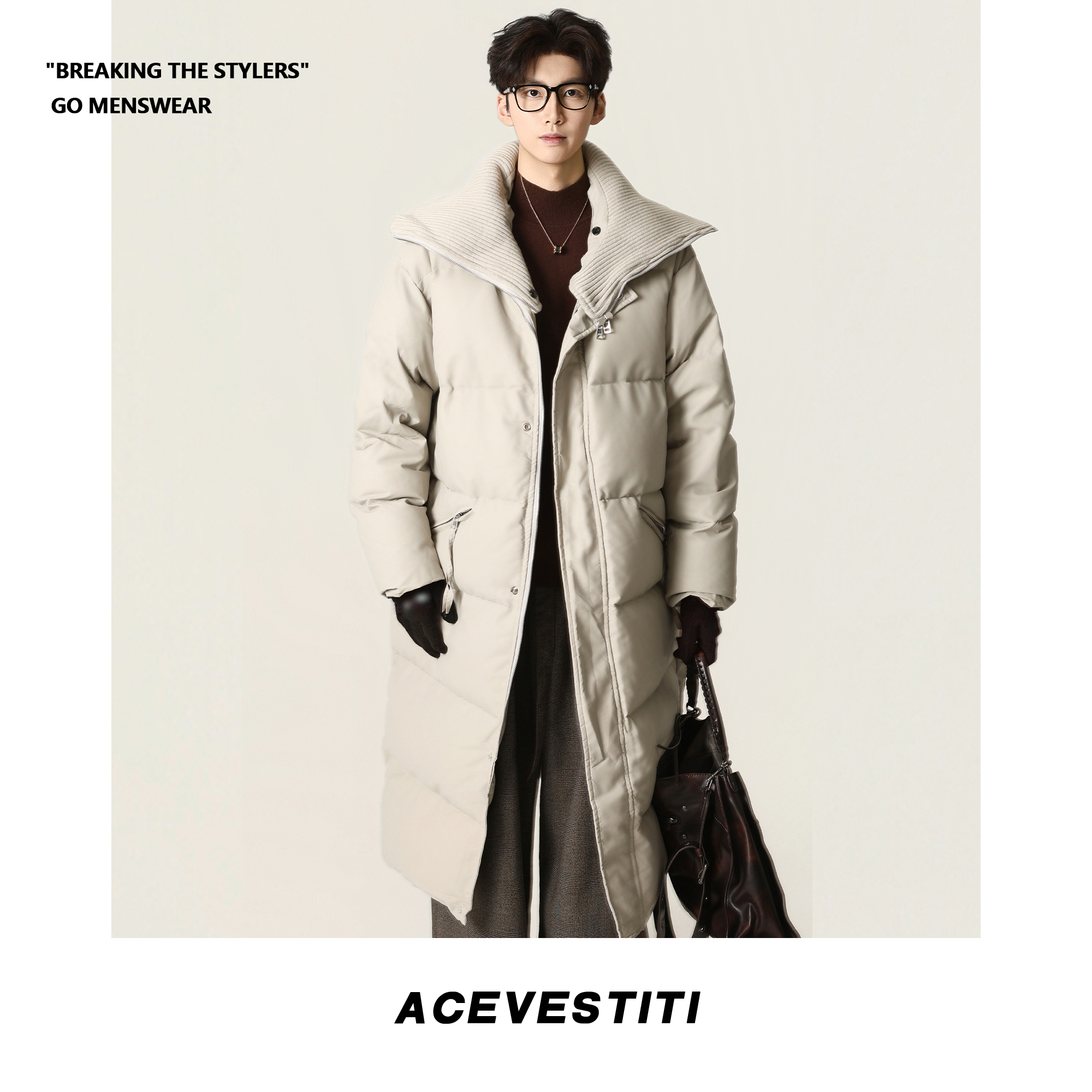 ACE VESTITI「懒人过冬」男宽松长款羽绒服 立领双拉链实穿设计