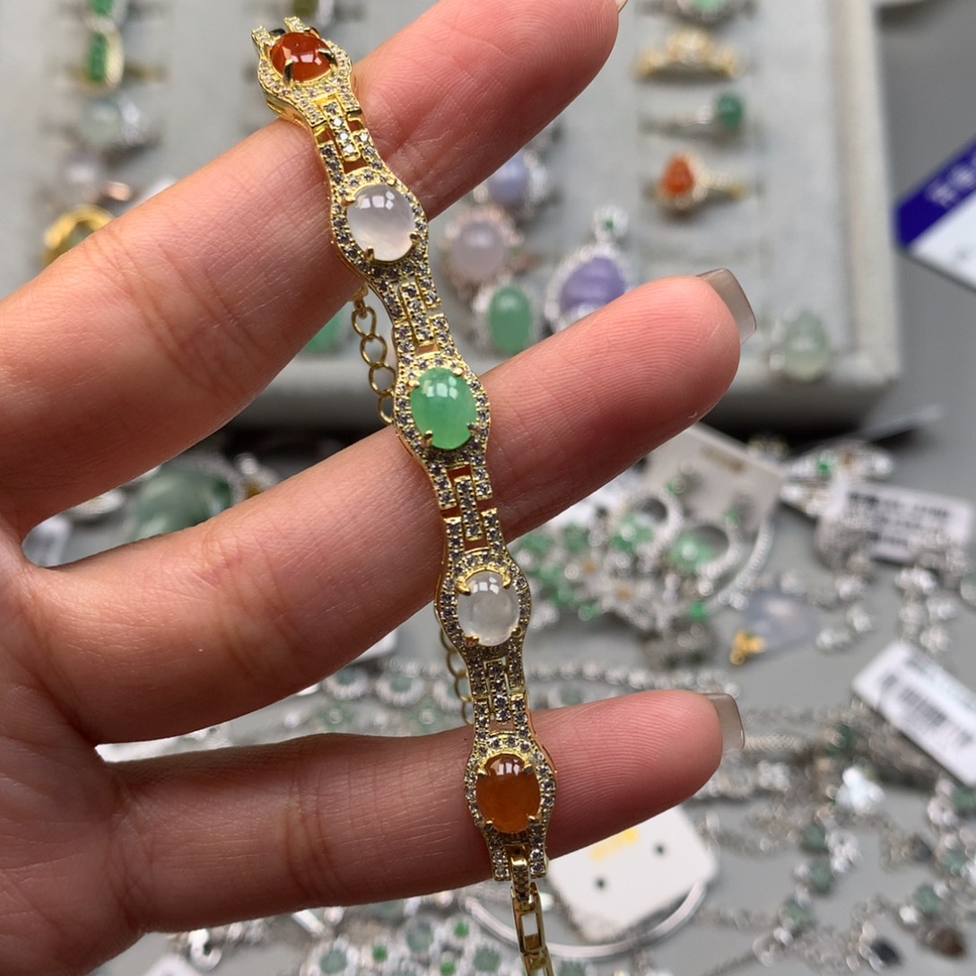 翡翠银S925镶嵌戒指手链