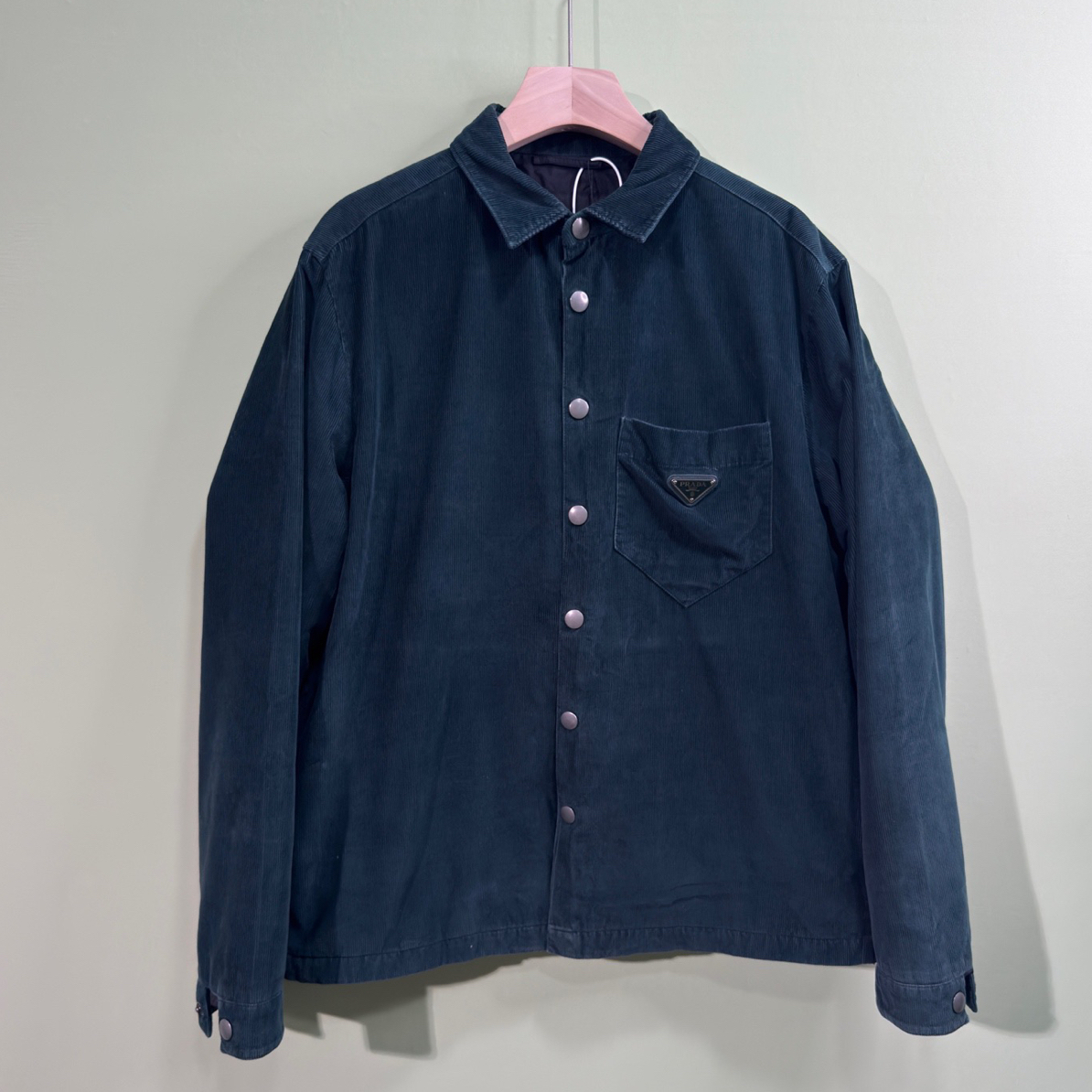 99新 Prada/普拉达 深绿色胸标灯芯绒棉服外套/L/工价19800男装