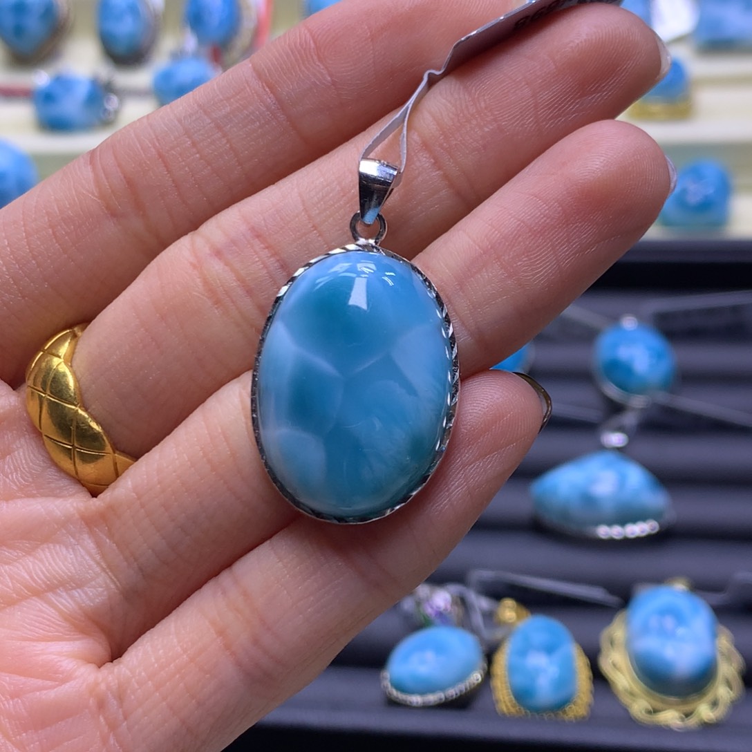 针钠钙石（海纹石）未镶嵌颈饰蛋面吊坠色差略异