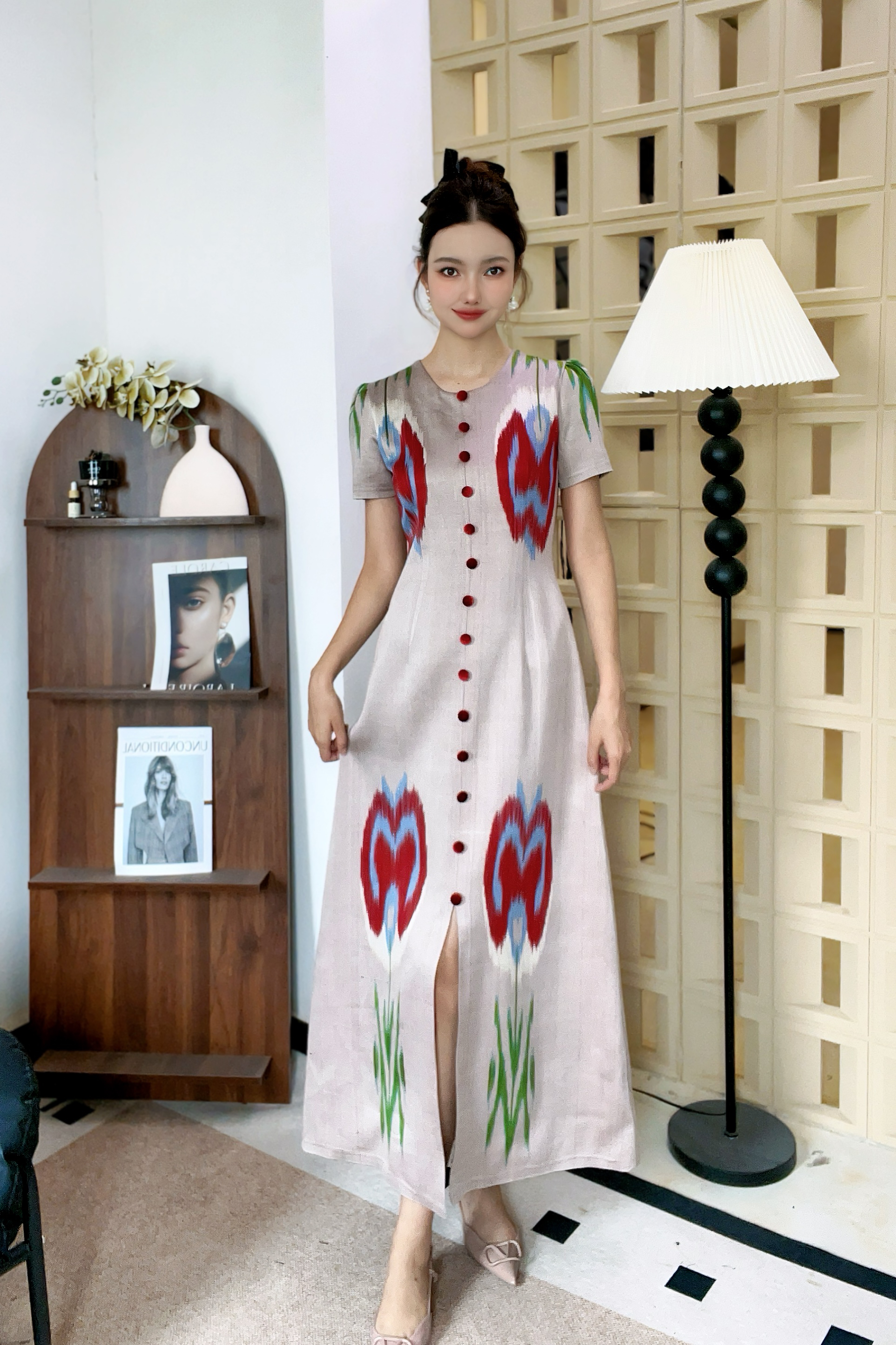 AYFER和田艾德莱斯连衣裙长款修身款anar gul