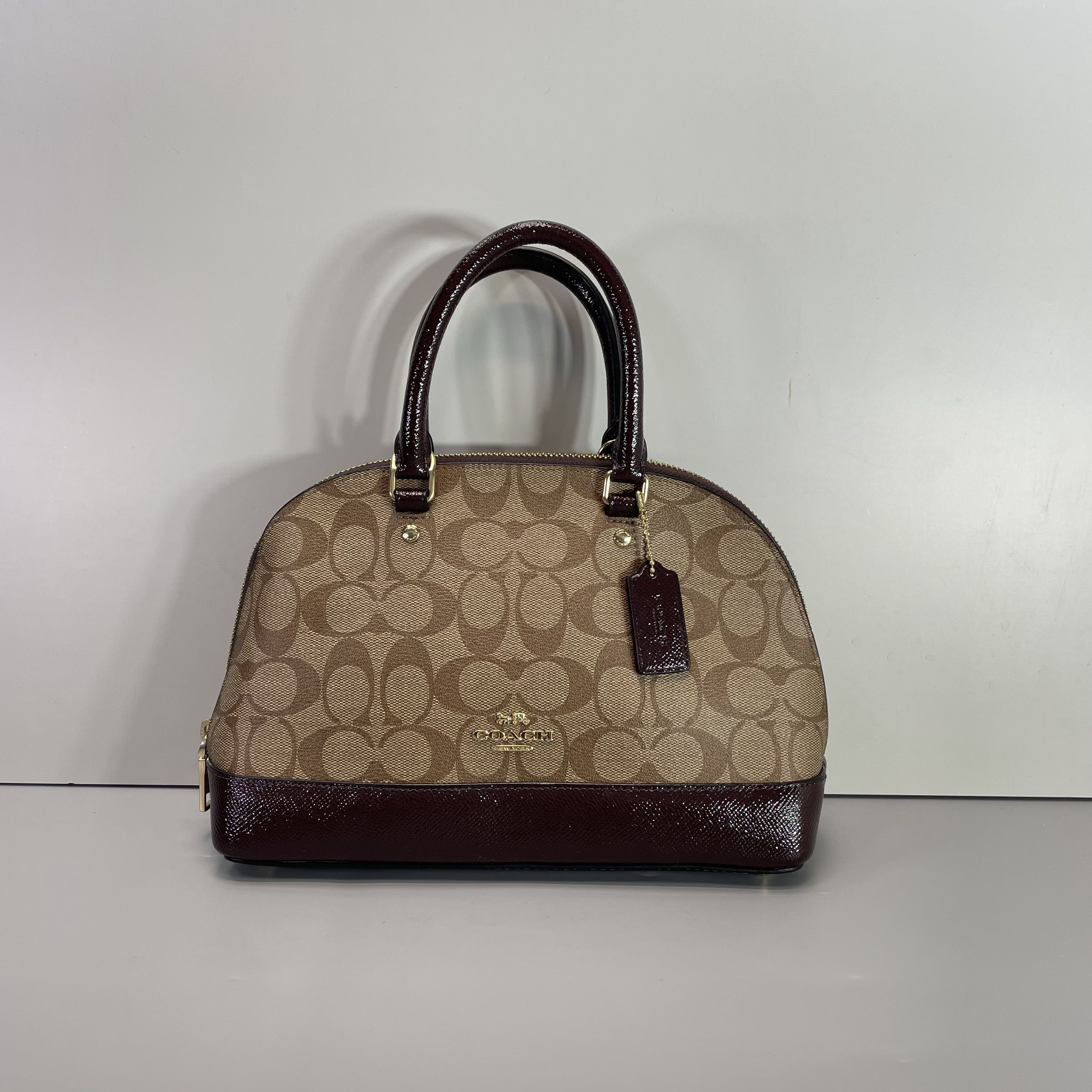 95新 COACH/蔻驰 小林/褐色拼老花贝壳包26*18*9cmB022811