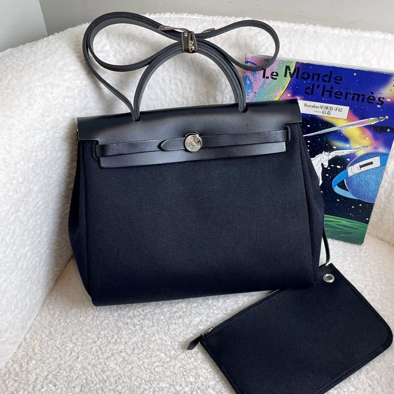 99新 Hermes/爱马仕 黑银帆布herbag31/55712151/12期/代卖服务