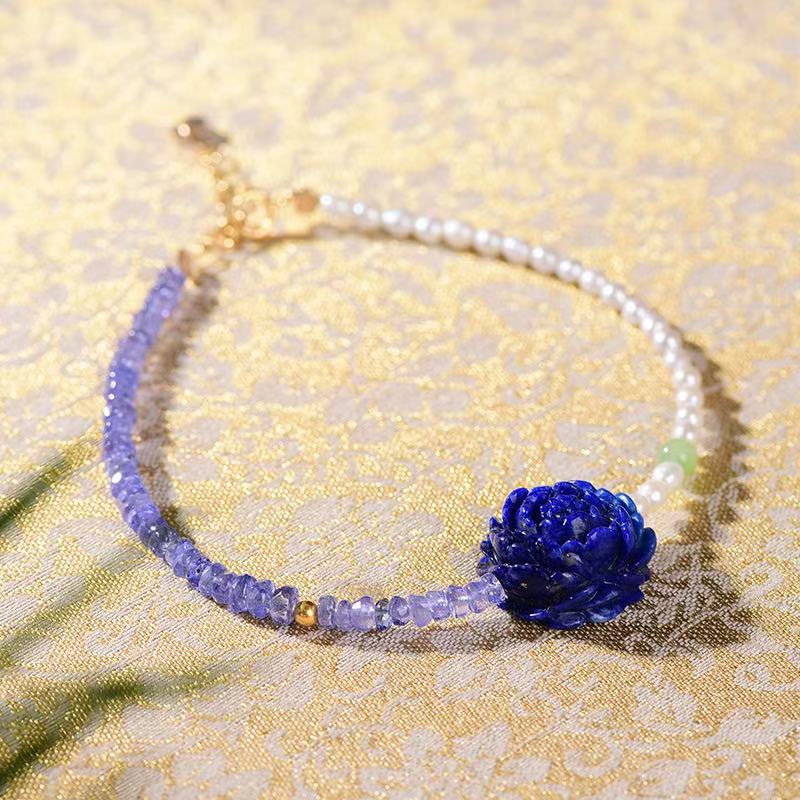 天然青金石花花手链简约设计百搭坦桑石设计—多样性发其一