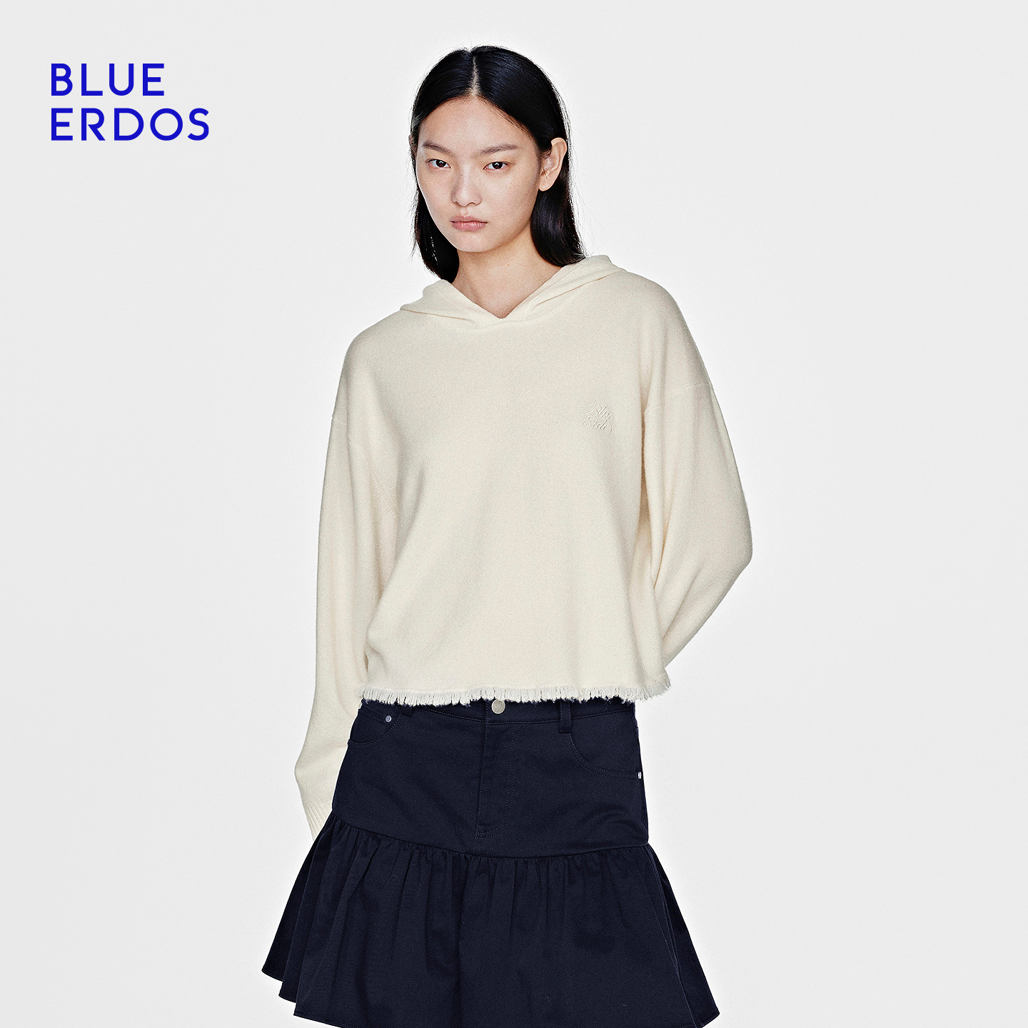 BLUE ERDOS2026春季新款通勤风直筒弹力带帽刺绣女套衫B2265A020