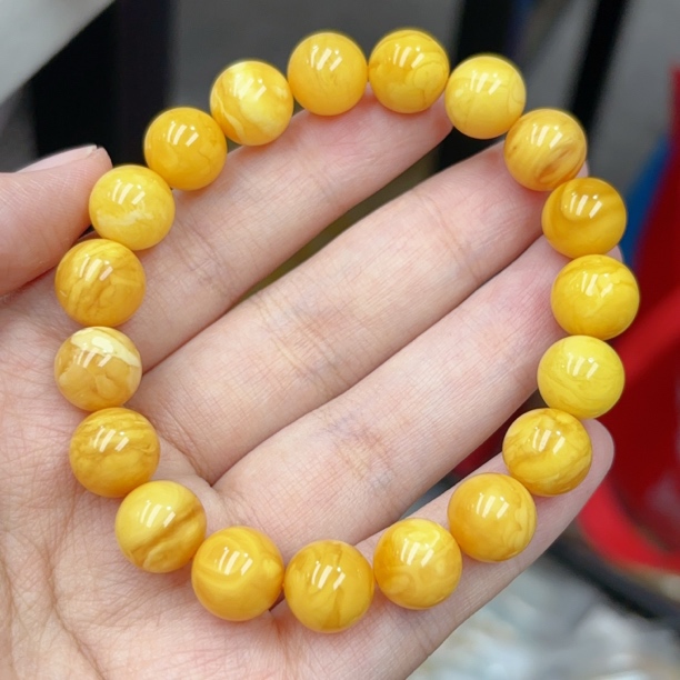 蜜糖色妖孽白花满蜡11➕蜜蜡圆珠手串（463号）