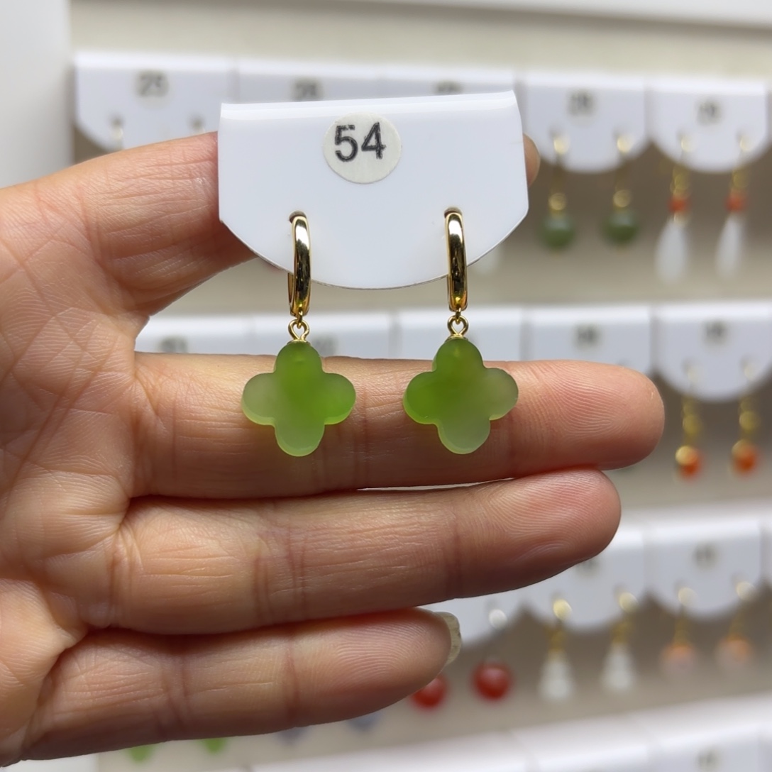 和田玉银S925镶嵌耳饰