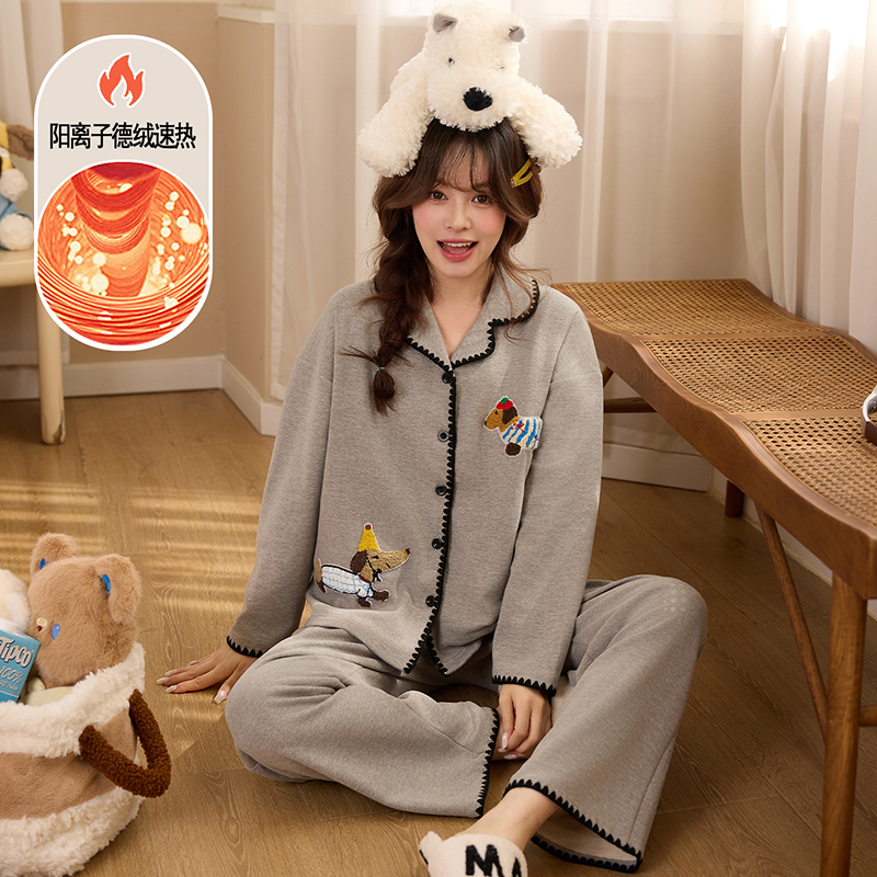 770秋冬毛绒女士睡衣保暖套装女士家居服女士保暖休闲睡衣