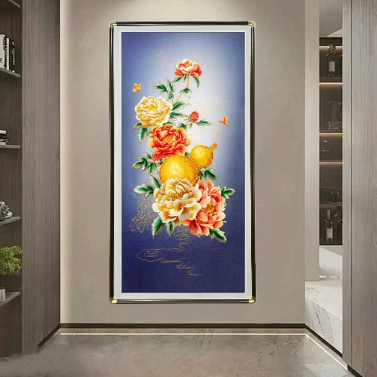 新中式织锦绣刺绣富贵牡丹【葫芦合集】图玄关客厅背景墙装饰画