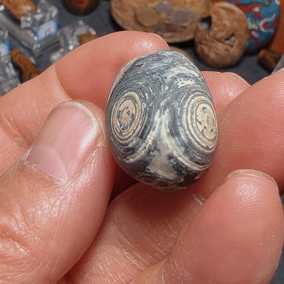 吉***工九眼石页岩钱币石手玩