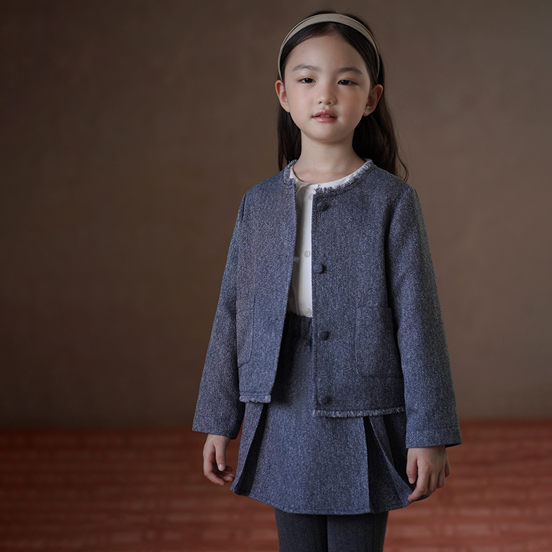 哈齿童装春秋儿童外套简约灰色半身裙女童小香风套装女孩气质秋装
