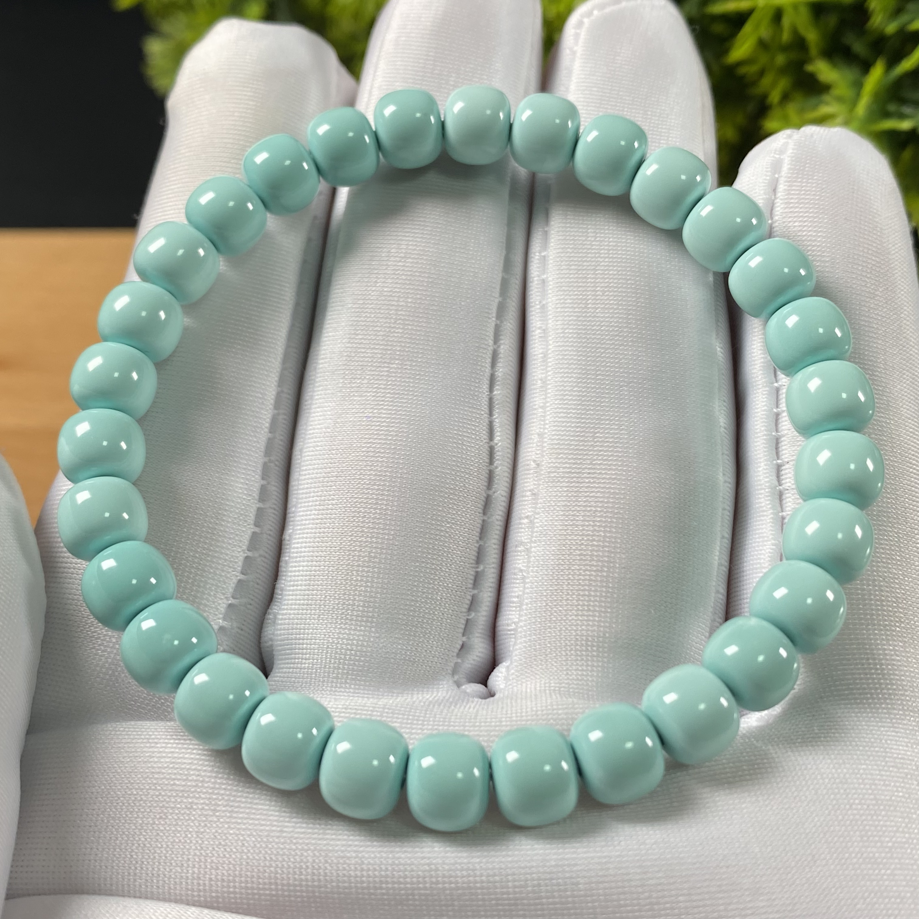 原矿绿松石精品老型手串 直径7mm，重14.12g，圈围17cm