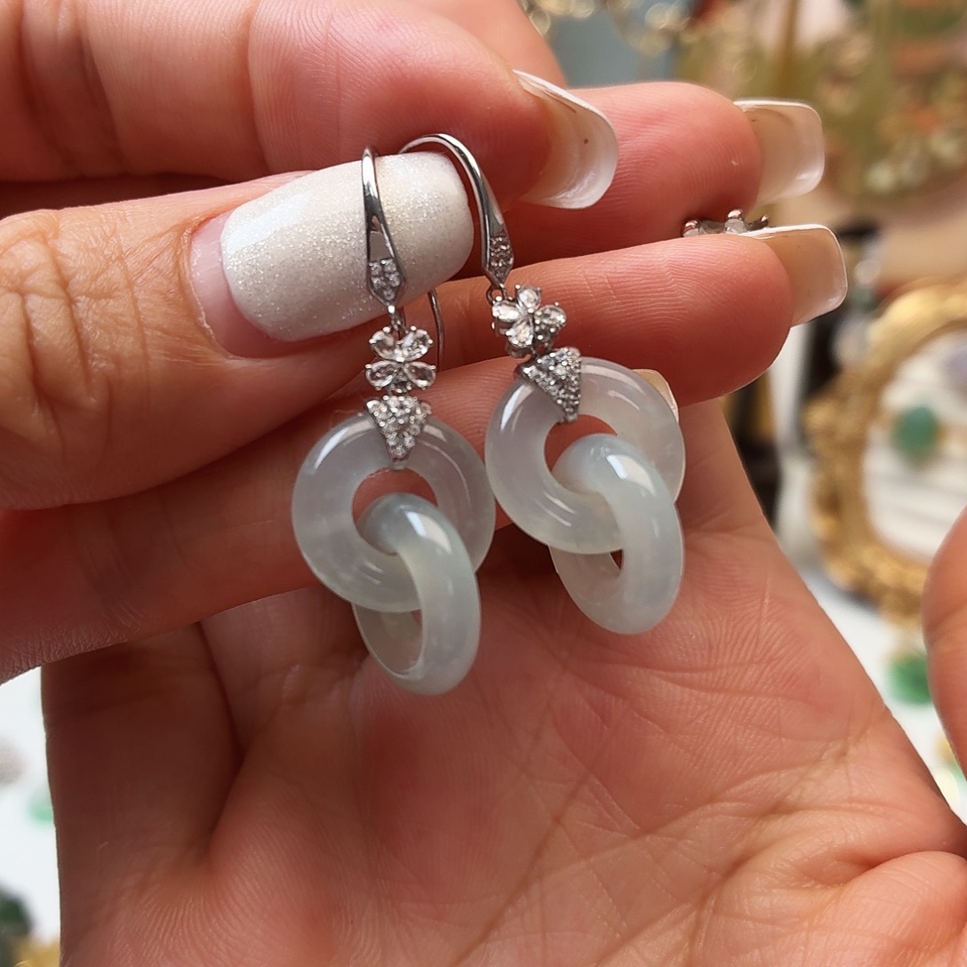 *****翡翠18K金镶嵌耳饰