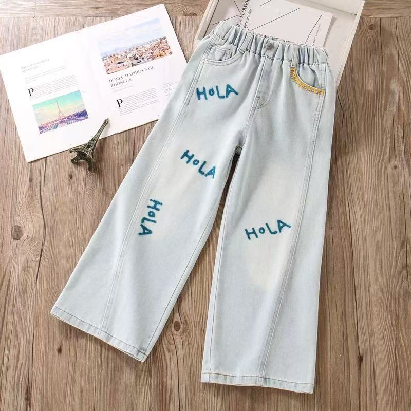 超好看的女童裤子2025新款炸街春秋洋气儿童宽松中大童阔腿牛仔裤