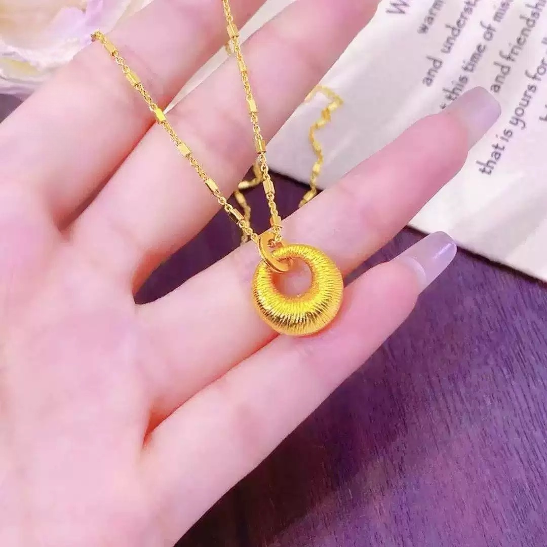 铜合金项链 【星光链+坨坨吊坠】拉丝胖福平安扣项链气质精美锁骨链