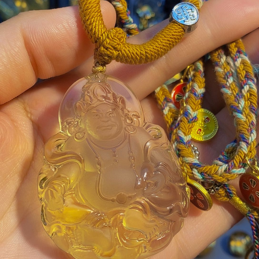 水晶颈饰未镶嵌天然黄水晶黄财神吊坠