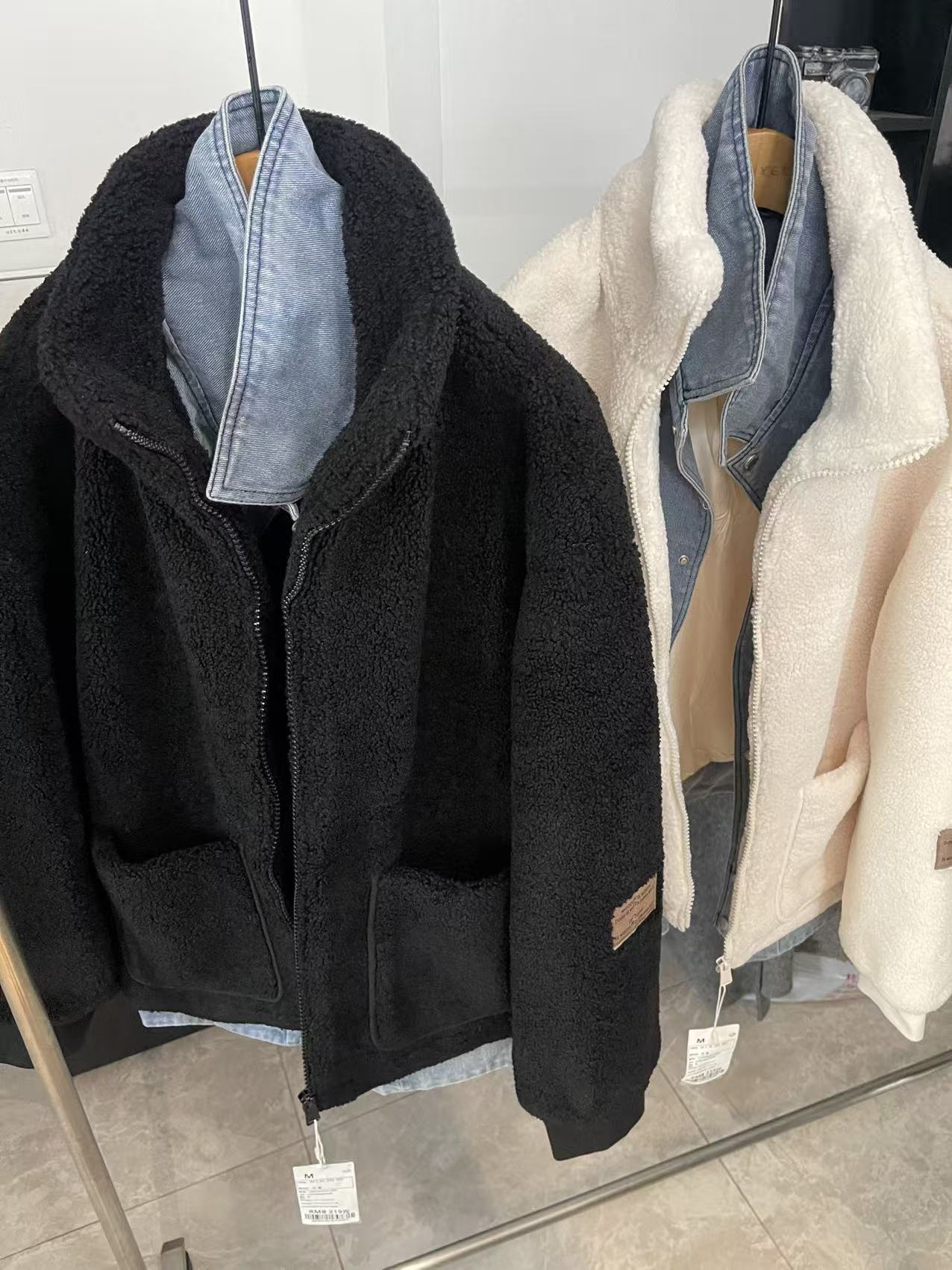 美式加厚百搭羊羔毛假两件冬季外套男女同款