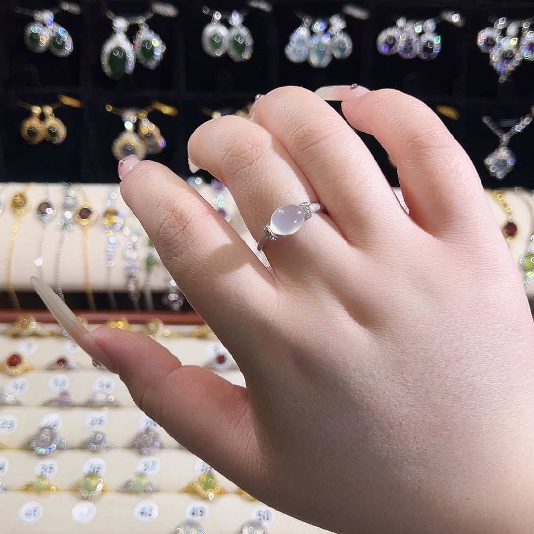 蛇纹石玉银S925镶嵌戒指