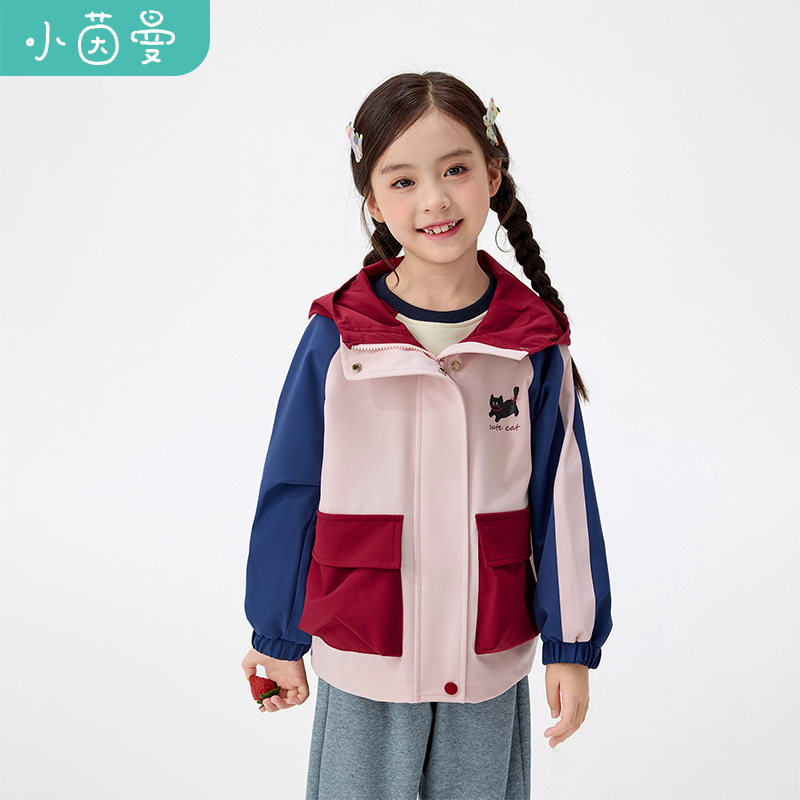 小茵曼女童风衣外套猫咪印花25秋中大童休闲上衣户外服GO3853334