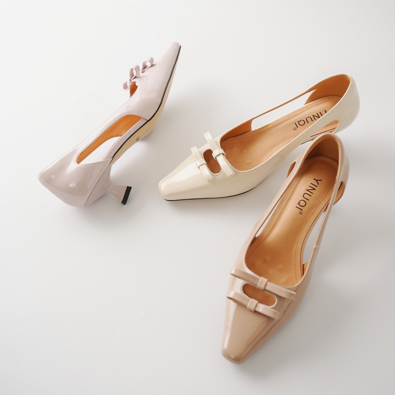 跟高6cm/34-39/浅口蝴蝶结增高单鞋夏季粗跟跟鞋尖头时尚法式