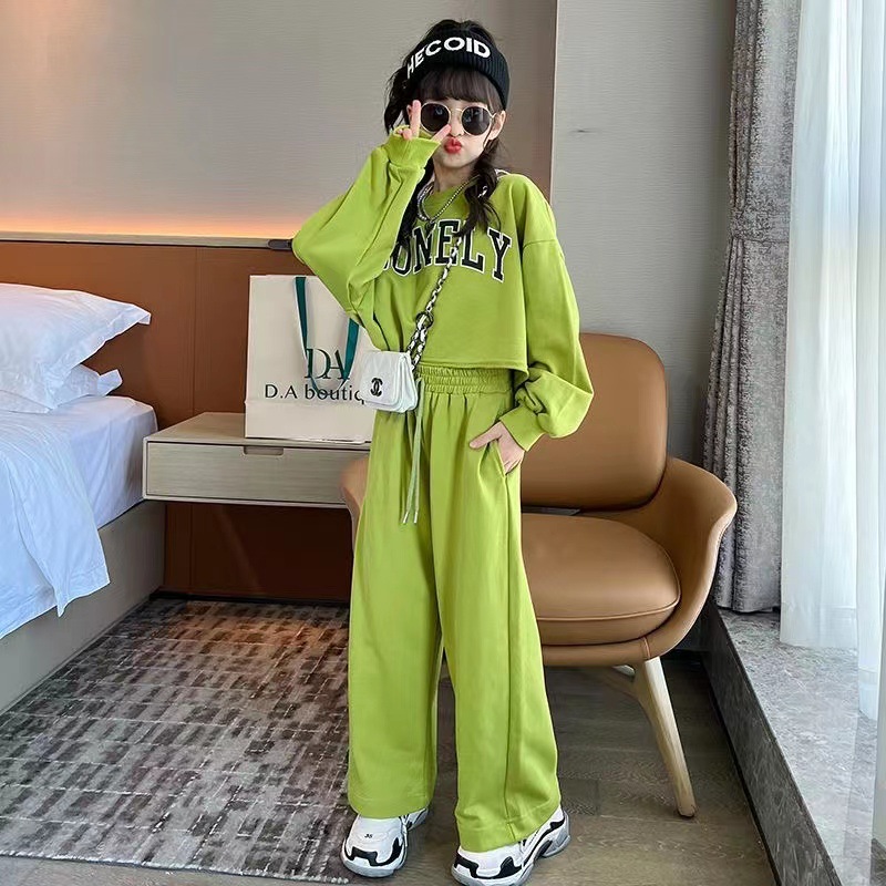 君筑春秋儿童衣服女套装春季新款宽松网红大童韩系阔腿裤两件套