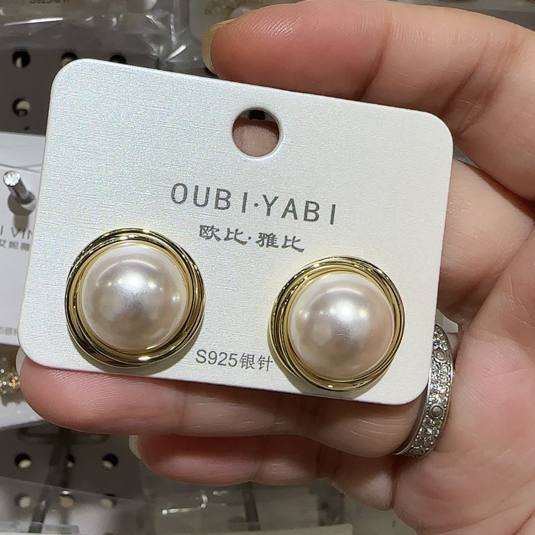 锆石纯铜合金珍珠耳钉