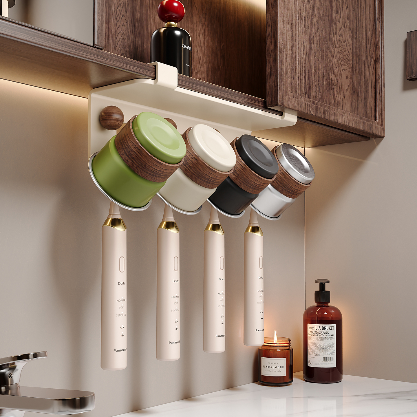 烹帮手牙刷置物架倒挂免打孔卫生间洗漱台镜柜下牙刷漱口杯收纳架