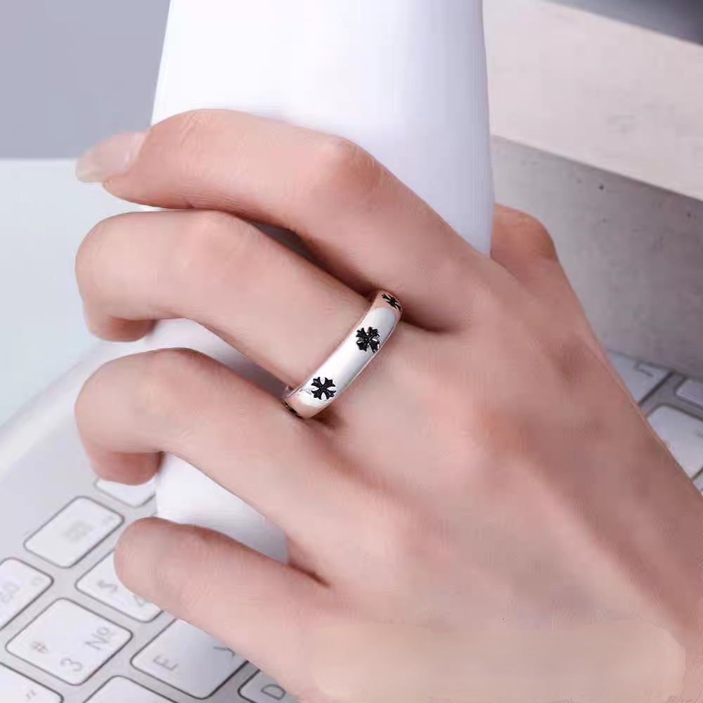 足银戒指 足银990十字花戒指复古做旧款亮面高级感实心开口饰品