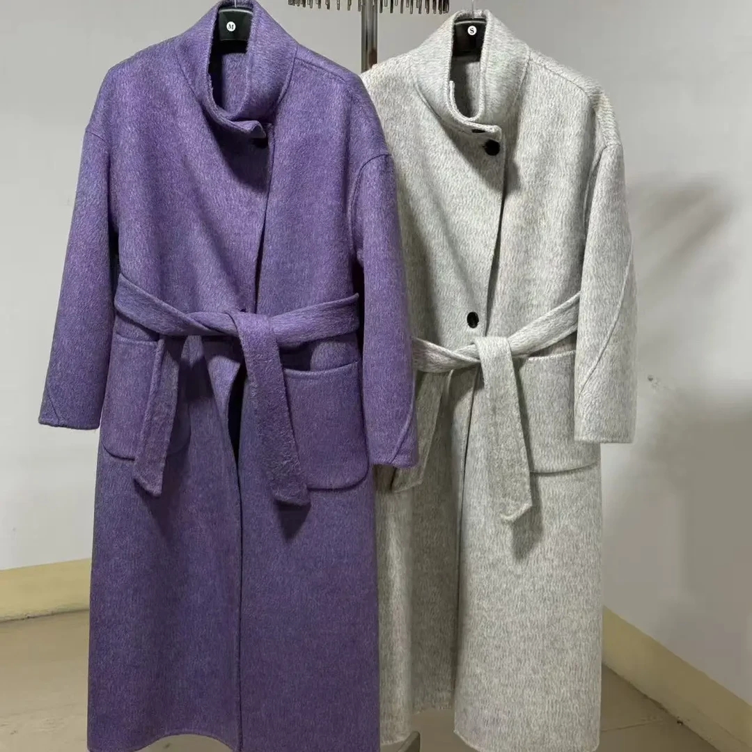 苏利羊毛韩系立领双面羊毛气质百搭显瘦长款大衣外套