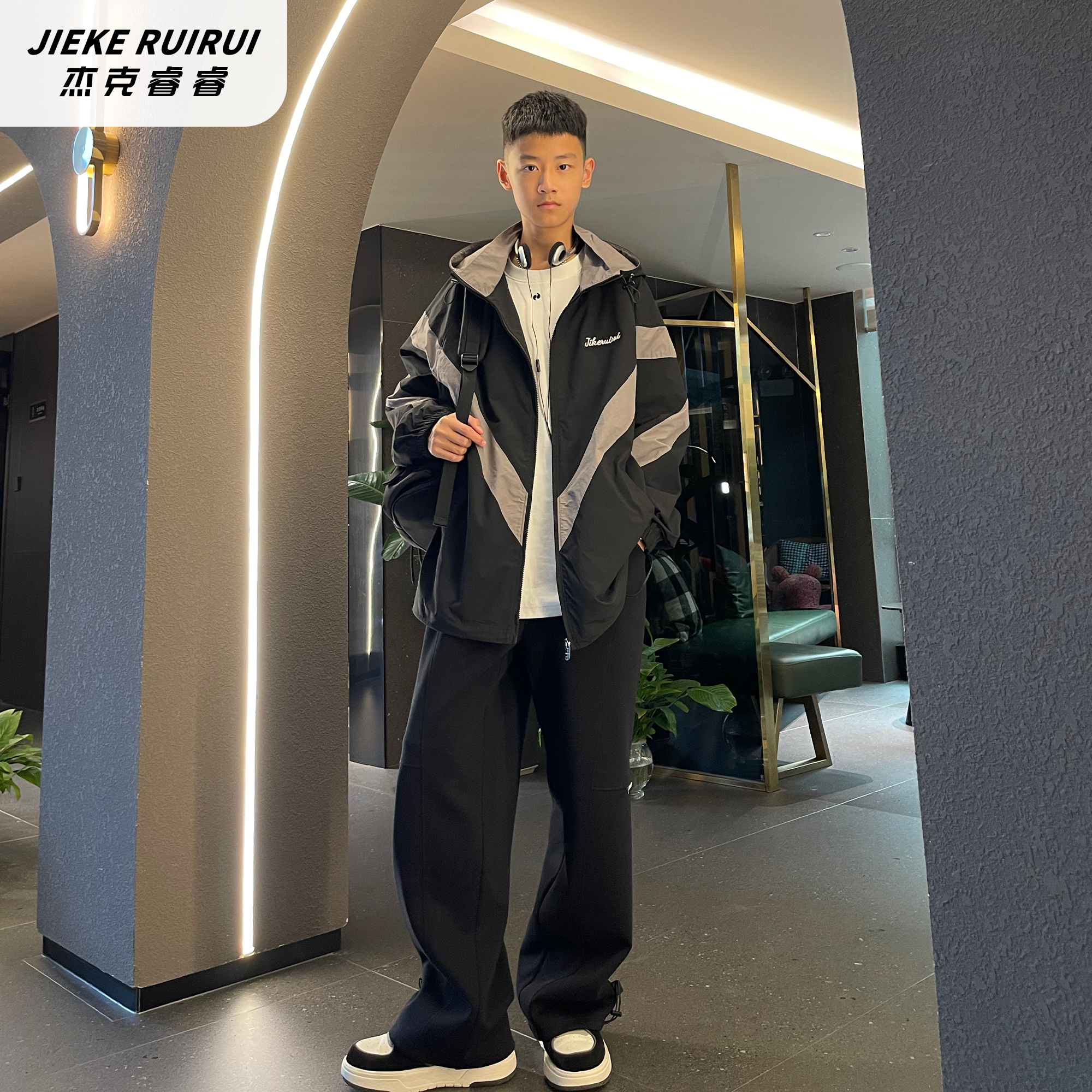 3644【睿】秋季新款高街撞色休闲外套大童宽松洋气亲子拉链衫潮