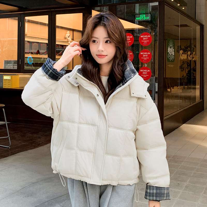 拼接格棉服女冬季2025新款加厚保暖棉衣立领外套夹棉面包服通M-*8