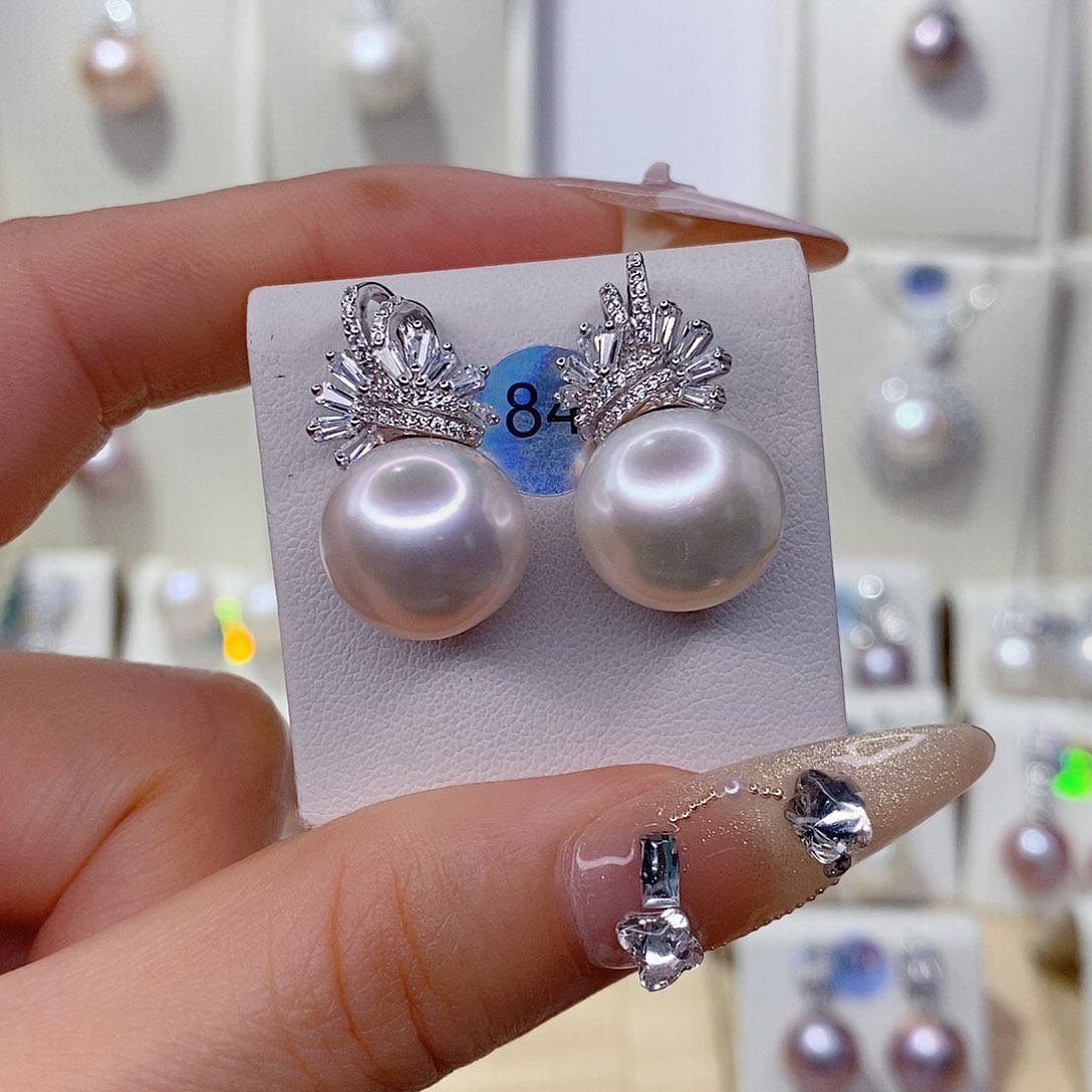 ****脸银S925镶嵌淡水珍珠耳饰13➕