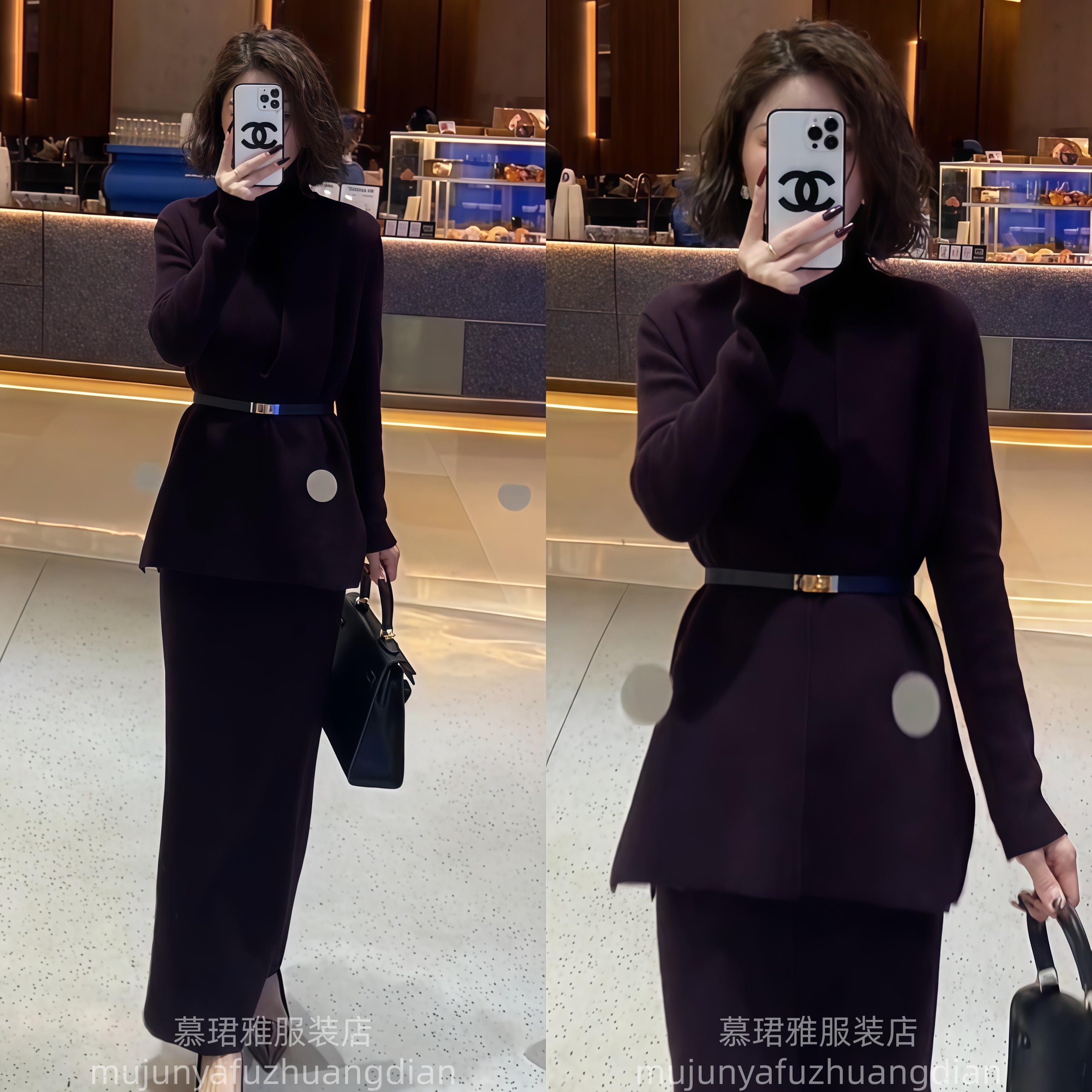 网红同款时尚三件套女冬季简约内搭上衣收腰显瘦马甲半身裙套装潮