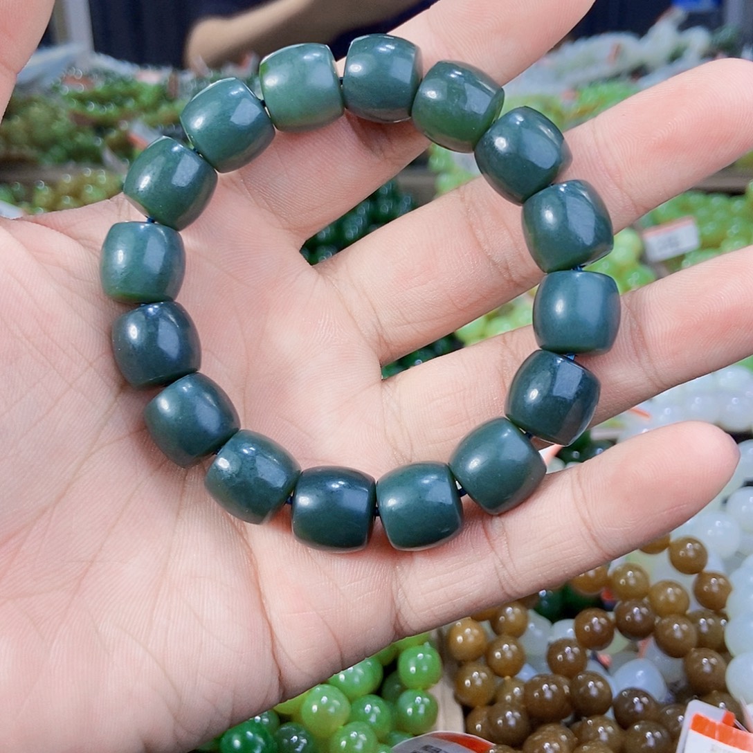 和田玉未镶嵌手串纯天然卡14新疆且末料沙枣青手串多样性发一