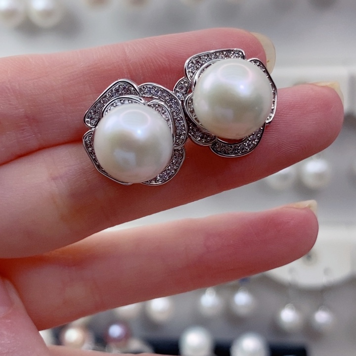 耳饰银S925镶嵌淡水珍珠A