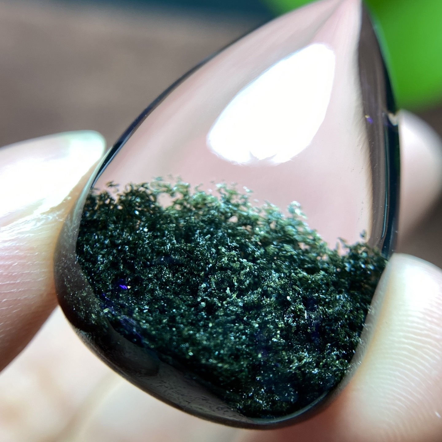 巴西天然水晶绿幽灵聚宝盆吊坠，尺寸: 31.6-21.3-11mm，重约9.3克
