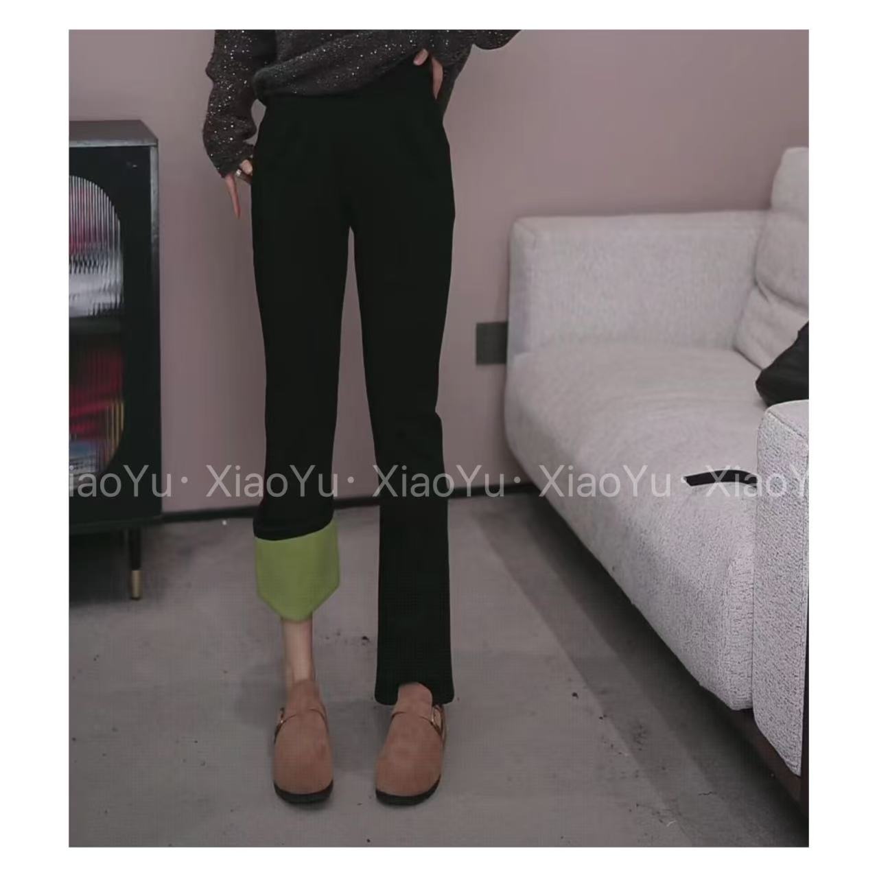 加绒极【简黑色微喇休闲裤】 羊绒醋酸 QD 8219【NO退换】瑕疵品