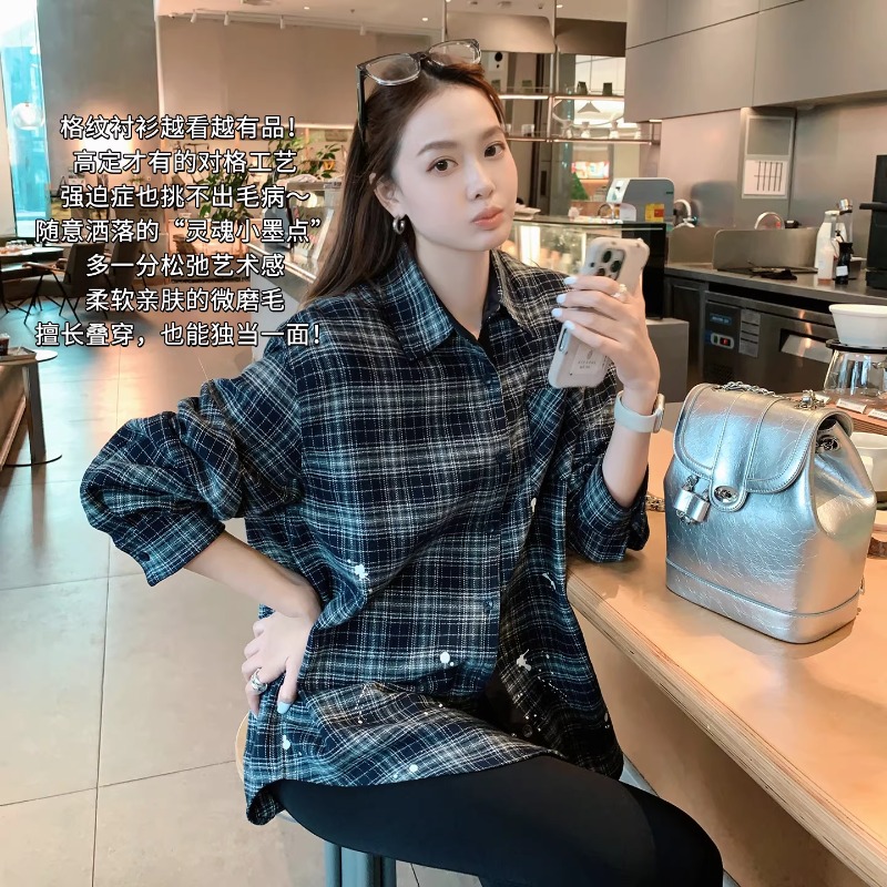 美洋MEIYANG 星砾衬衫【商场同款】墨点印花烫钻装饰翻领排扣