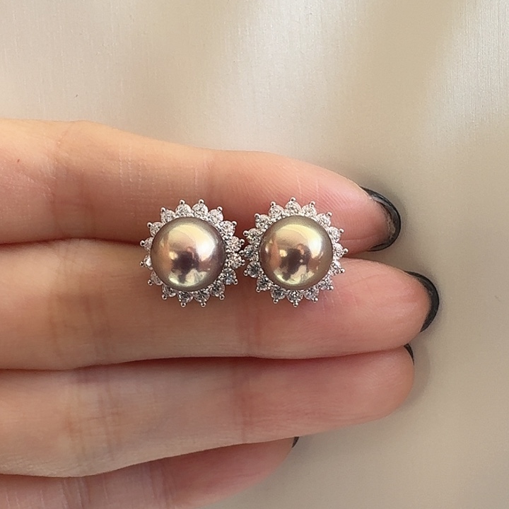 银S925镶嵌耳饰淡水珍珠怪色
