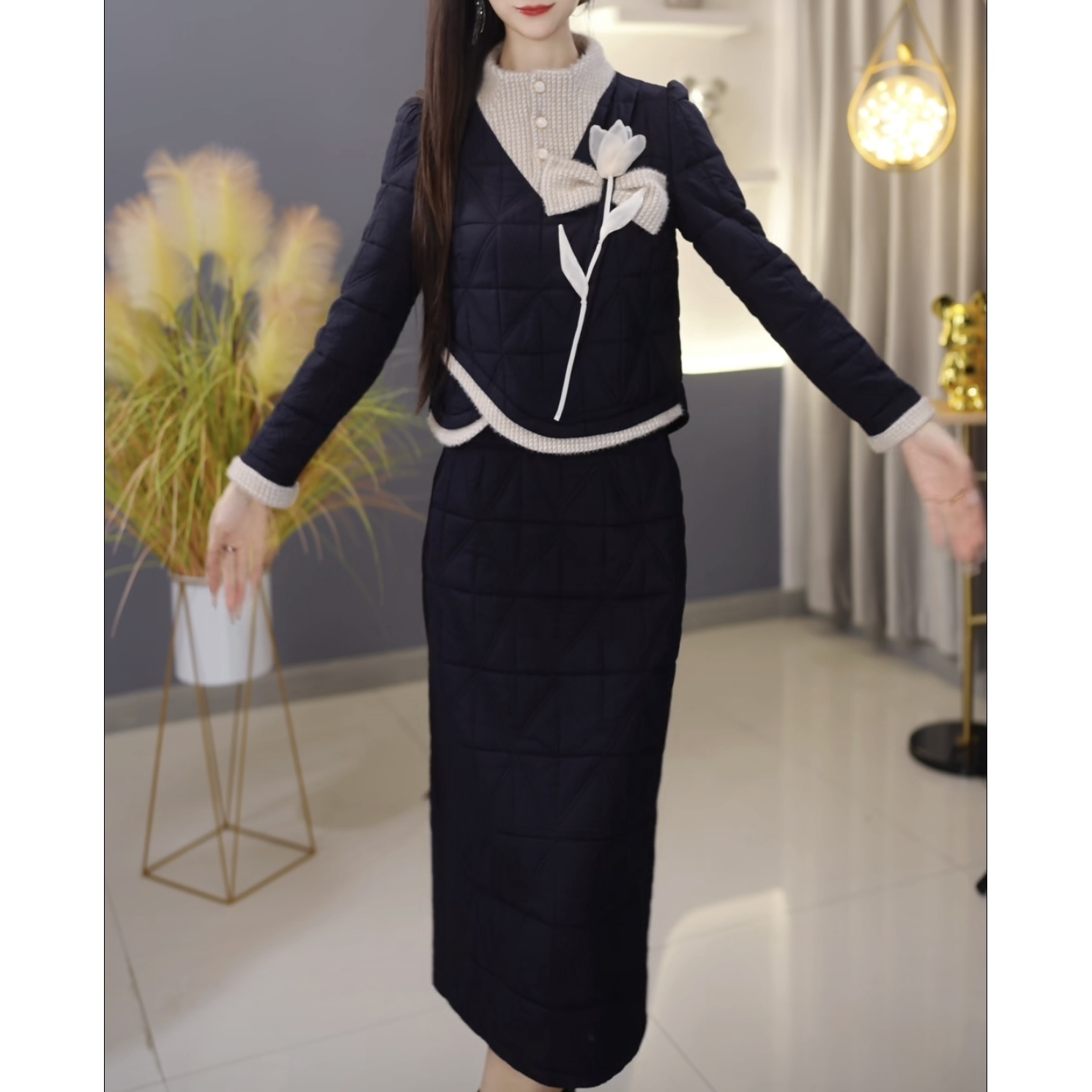 【棉服定制】C1096棉衣加半身裙两件套优雅时尚减龄收腰显瘦冬季