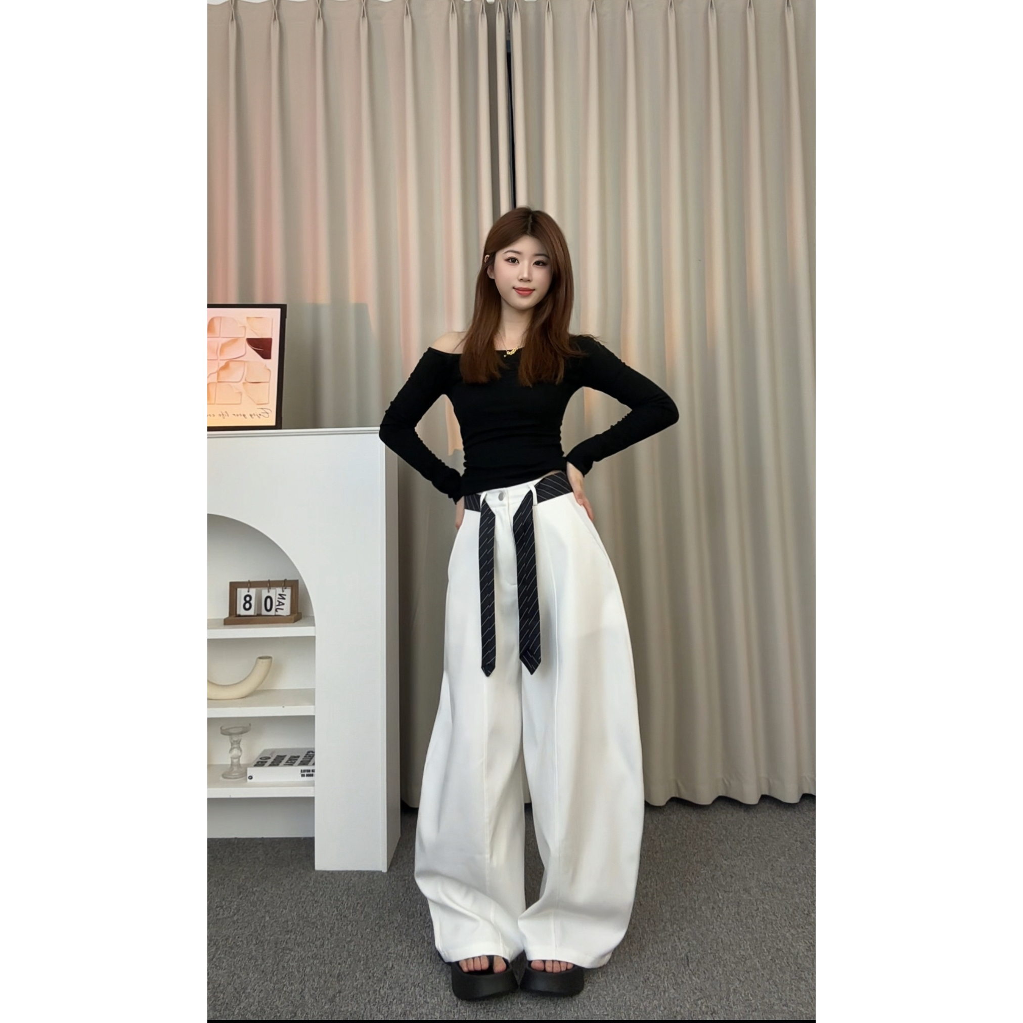 （送腰带）加绒加厚欧货高级感2025流行爆款高腰宽松直筒拖地休闲裤