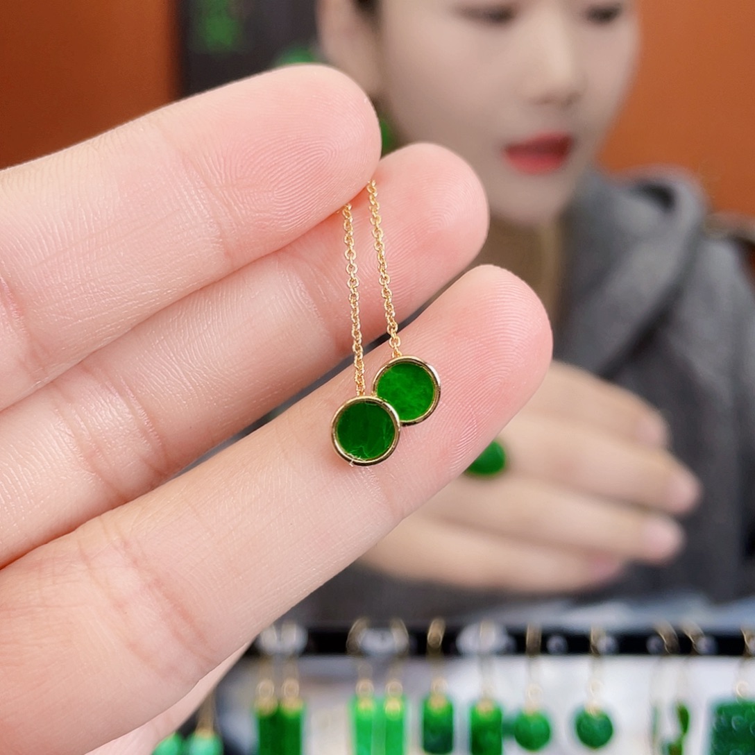 翡翠银S925镶嵌耳饰