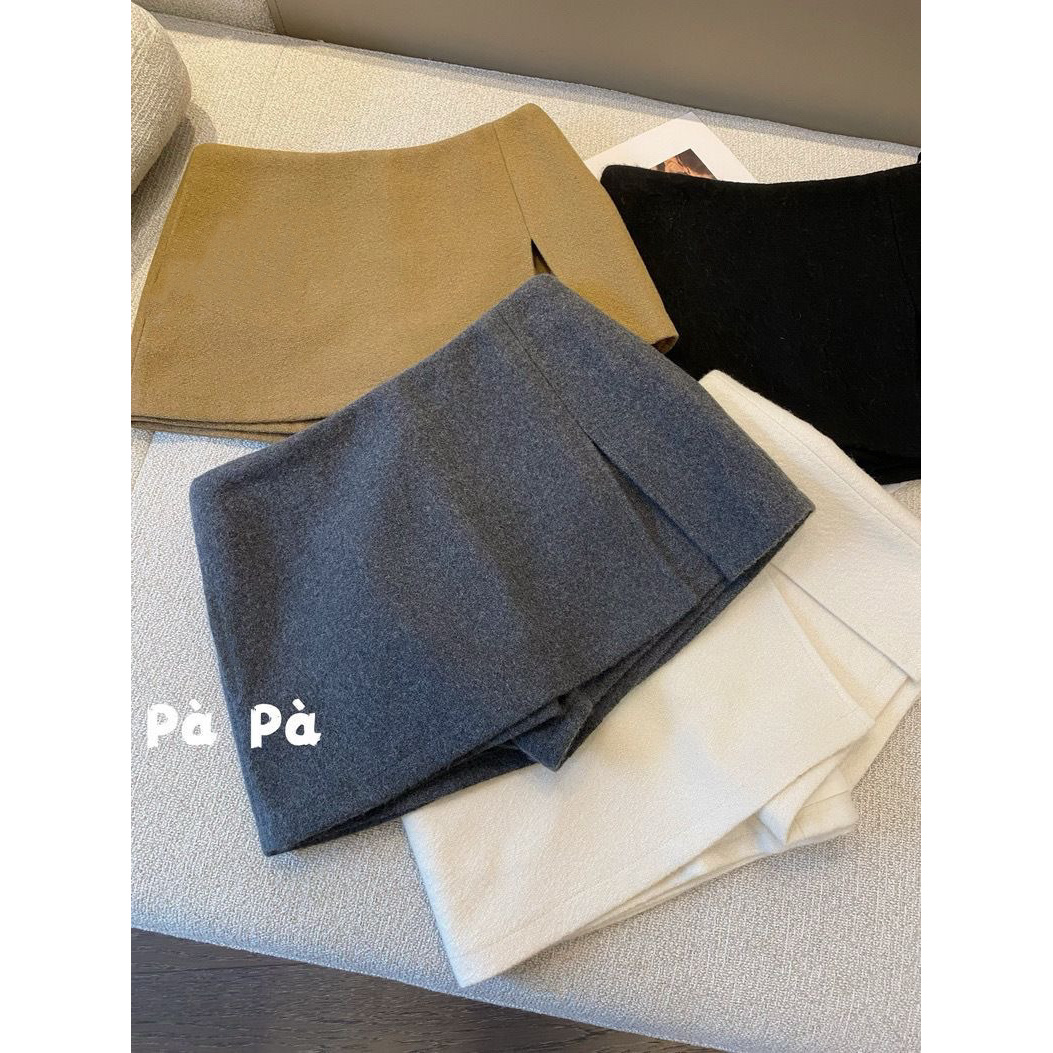 韩系开叉毛呢半身裙女百搭秋冬高腰防走光包臀裙a字短裙呢子裤裙