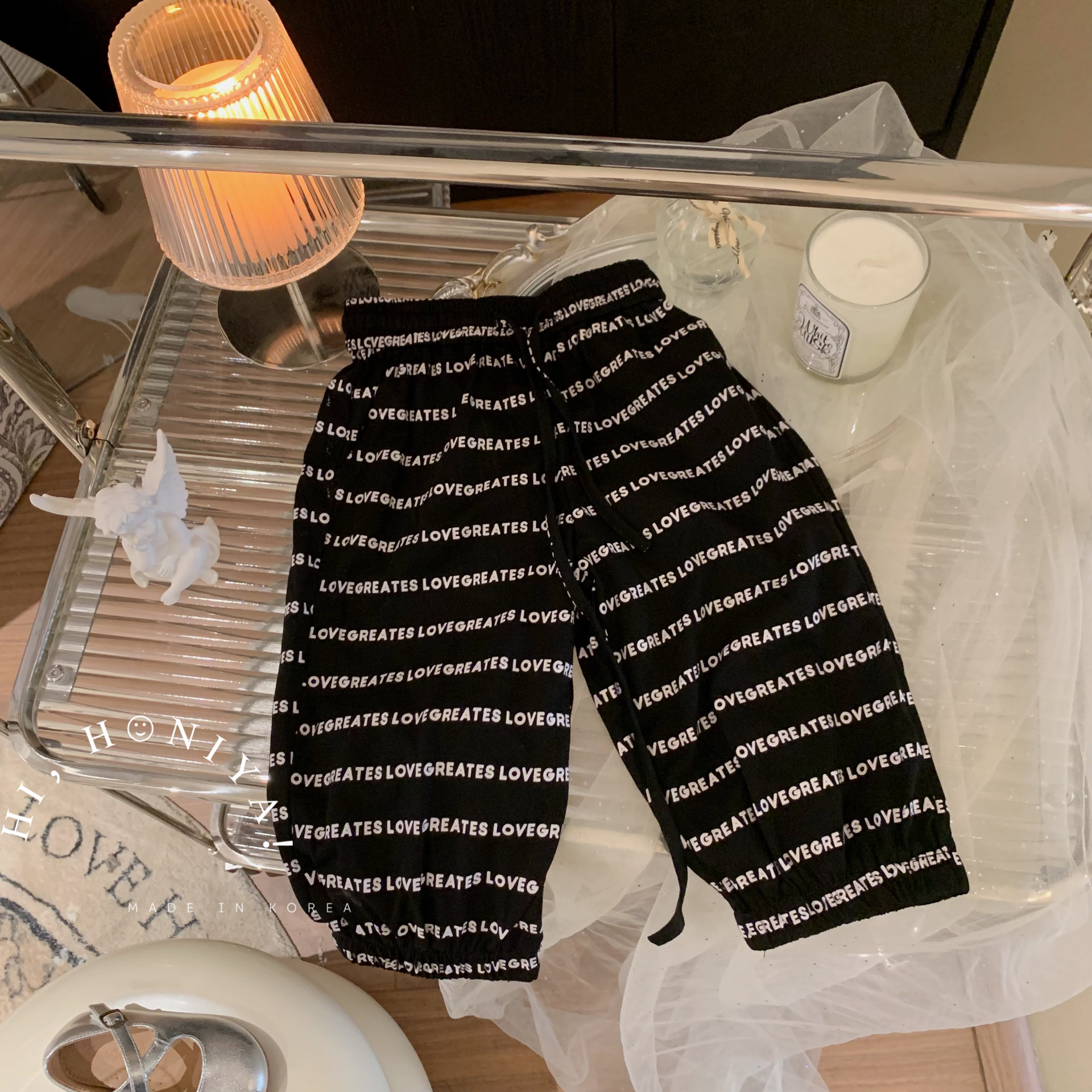 Hihoniya~2024春款儿童纯色条纹休闲裤亲子工装裤韩版宽松