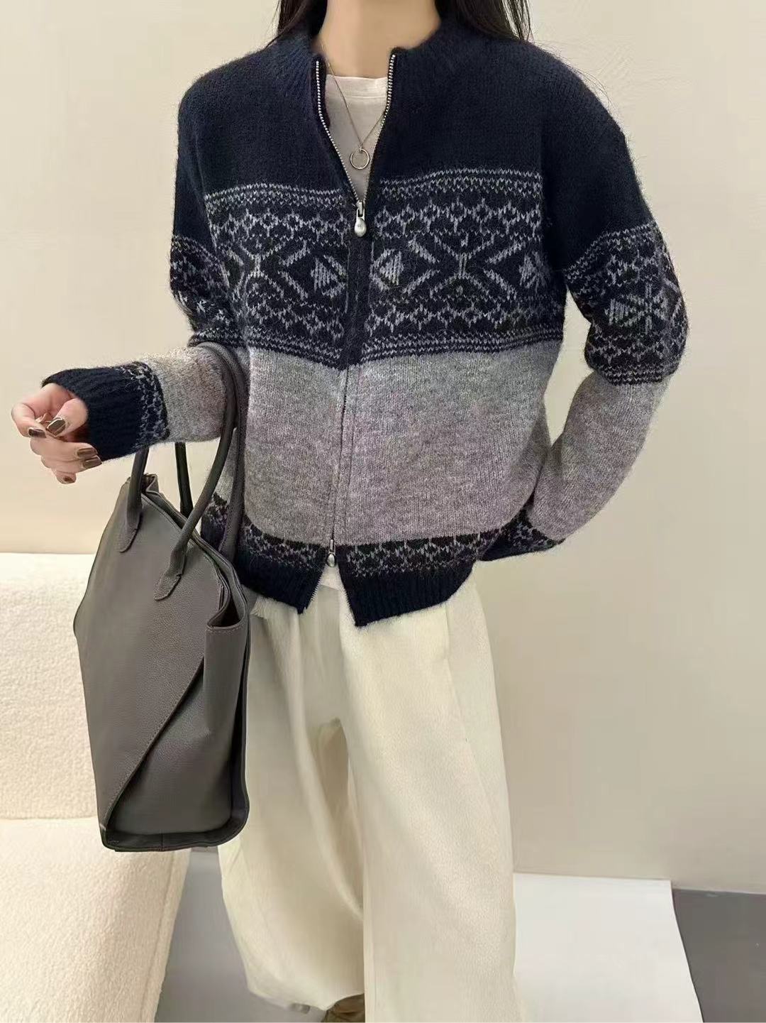 33新款秋冬费尔岛潮流休闲毛衣女装长袖百搭（不能高温水洗机洗）