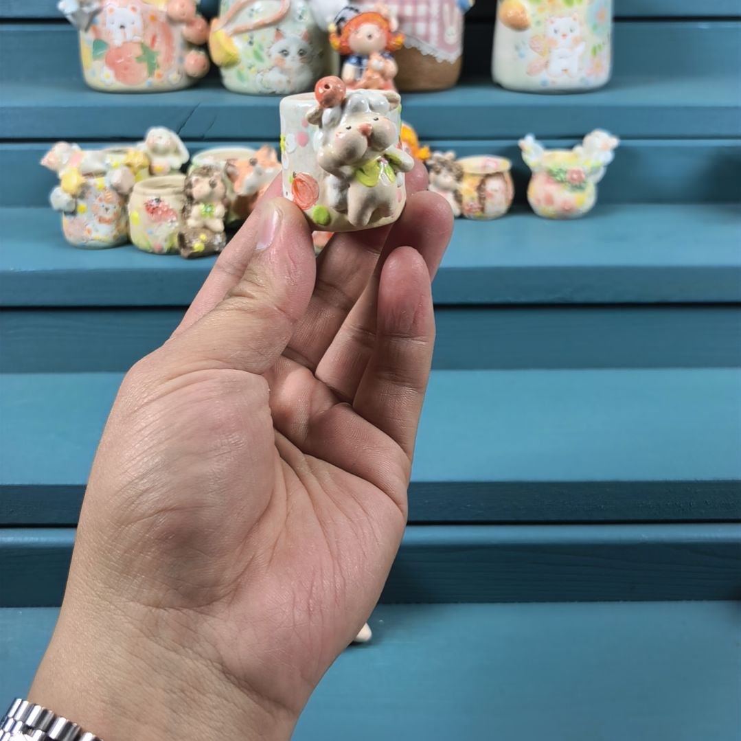 苹果小羊 手绘多肉花盆