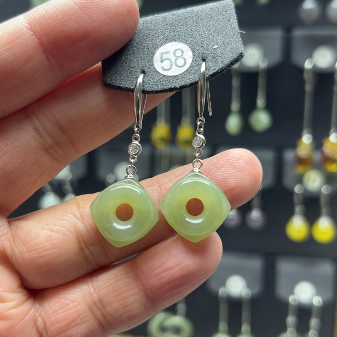 和田玉银S925镶嵌耳饰