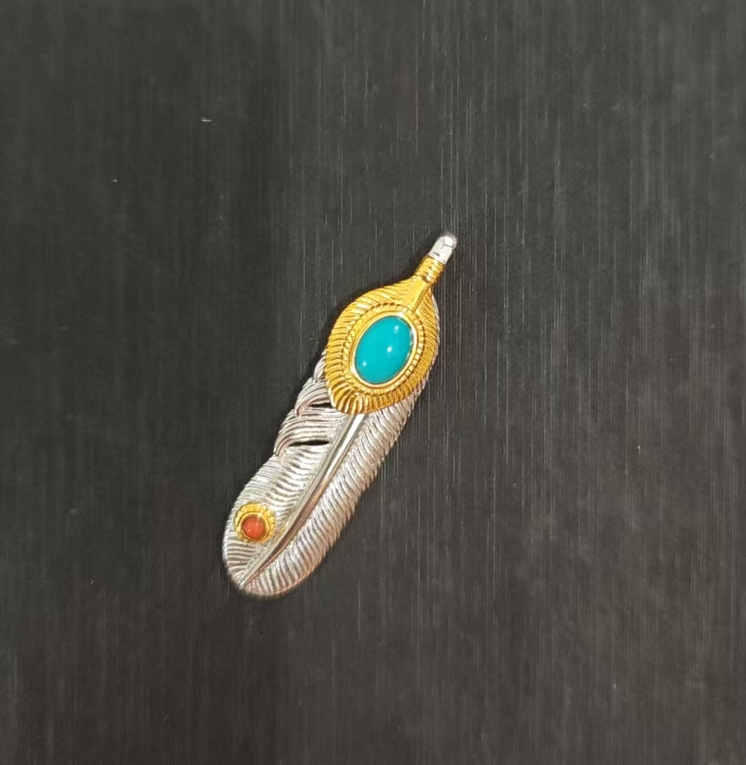 吊坠925银 银质羽毛蛋面吊坠（无绳）