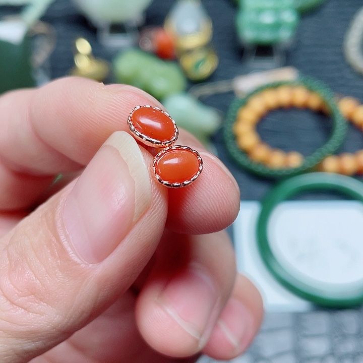 南红玛瑙耳饰银S925镶嵌